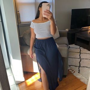 Navy Maxi Skirt With Slit